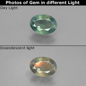 0.55カラットの天然グリーン/レッドアレキサンドライト、オーバルカット、VS-SI