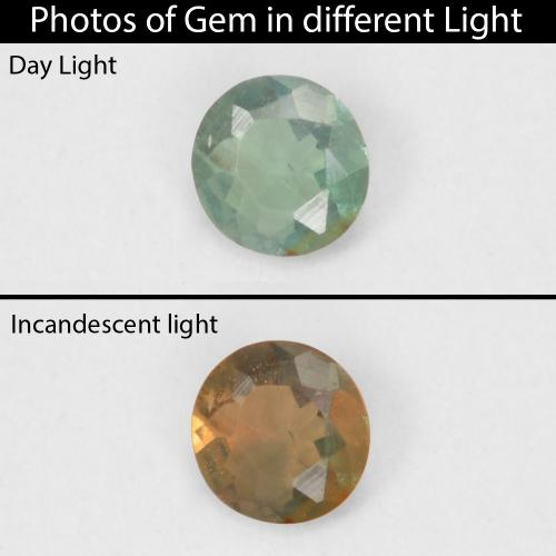 0.07カラットの天然Medium Light Greenアレキサンドライト（2.48 mm・ラウンドカット）