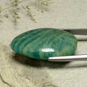 23.92カラットの天然ディープグリーンアマゾナイト、洋梨の形、オペーク