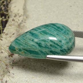 34.45カラットの天然ブルーグリーンアマゾナイト、洋梨の形、オペーク