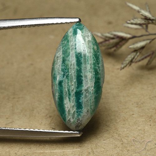 6.00ct 天然 ミディアムグリーン アマゾナイト, マーキーズ, オペーク