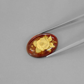 4.09カラットの天然イエローオレンジ琥珀（アンバー）（19.2×14.5 mm・透明）
