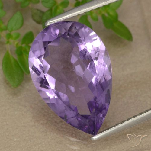 5.04ct 天然 ミディアム薄いパープルがかったバイオレット アメジスト, 洋梨の形, VS