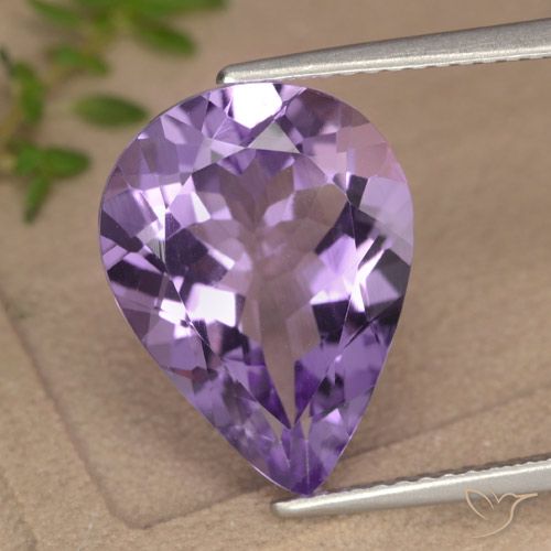 6.07ct 天然 ミディアム薄いパープルがかったバイオレット アメジスト, 洋梨の形, VVS-VS