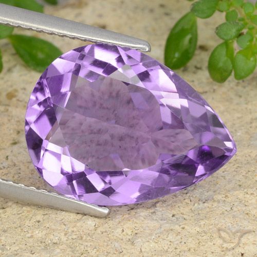 6.43ct 天然 ミディアムバイオレット アメジスト, 洋梨の形, VVS-VS
