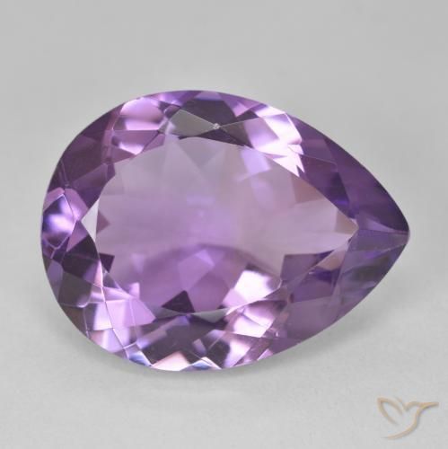16.99カラットの天然Medium Light Purplish-Violetアメジスト、洋梨の形、VVS-VS