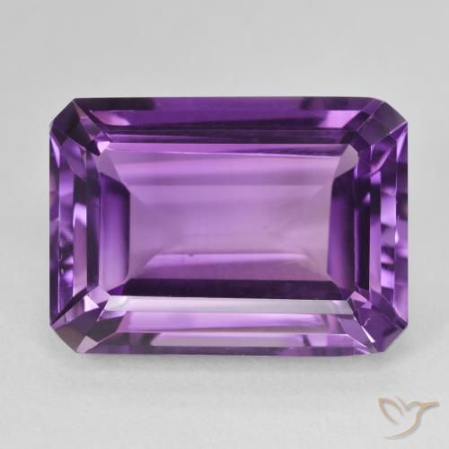 14.92ct 天然 ミディアムバイオレット アメジスト, エメラルドカット, VS
