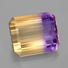 6.70カラットの天然バイカラーアメトリン（12.4×10.4 mm・エメラルドカット）
