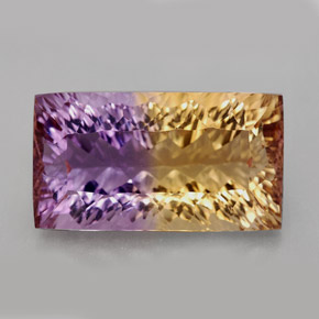 11.79カラットの天然バイカラーアメトリン（18.6×10.3 mm・バゲット）