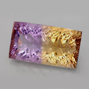 11.79カラットの天然バイカラーアメトリン（18.6×10.3 mm・バゲット）