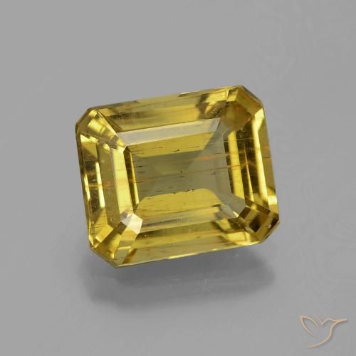 4.46ct 天然 ゴールド アパタイト, エメラルドカット, VS