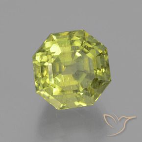 7.63カラットの天然黄みがかったグリーンアパタイト、八角形 / エメラルドカット、VS-SI