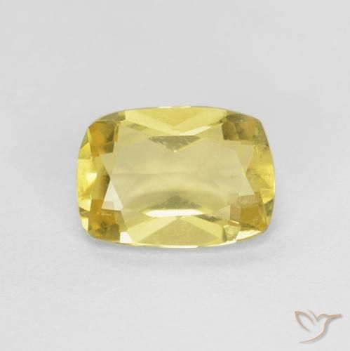 0.75カラットの天然非常に薄いハニーイエローベリル（6.9×5 mm・クッションカット）