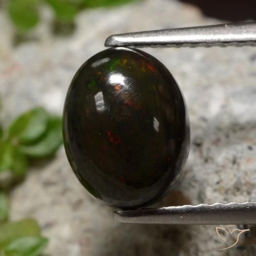 1.34ct 天然 マルチカラー ブラックオパール, 楕円形, 半透明