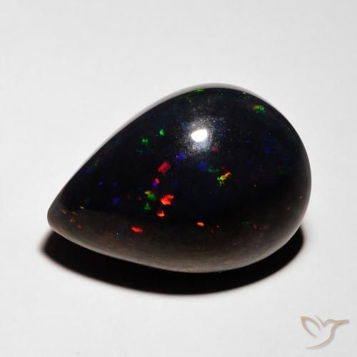 5.36ct 天然 マルチカラー ブラックオパール, 洋梨の形, オペーク