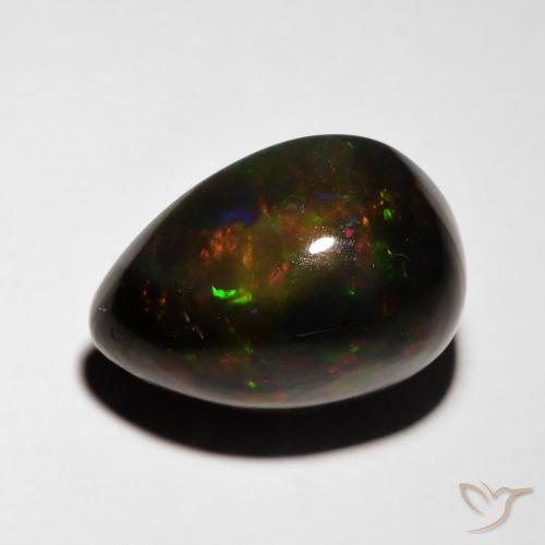 5.08ct 天然 マルチカラー ブラックオパール, 洋梨の形, 半透明
