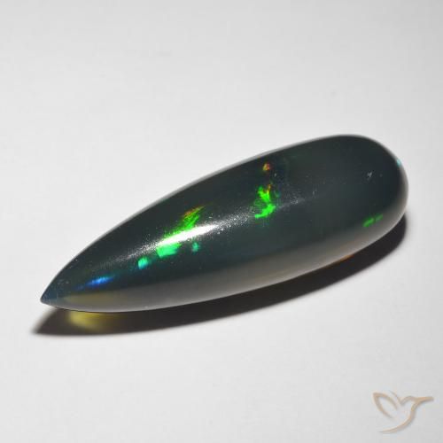 10.85カラットの天然マルチカラーブラックオパール、洋梨の形、半透明