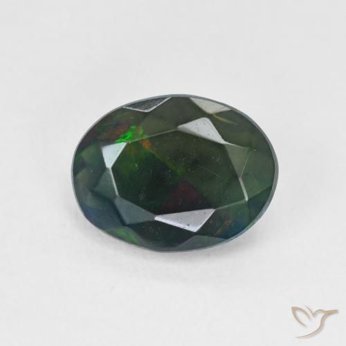 1.36ct 天然 マルチカラー ブラックオパール, 楕円形, 半透明