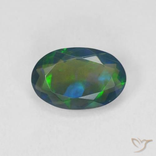 1.05ct 天然 マルチカラー ブラックオパール, 楕円形, 半透明