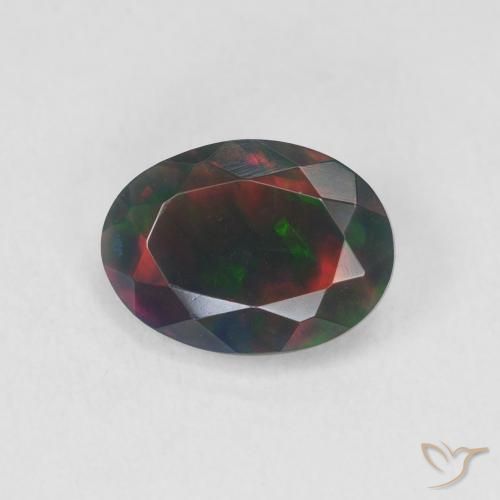 1.20ct 天然 マルチカラー ブラックオパール, 楕円形, 半透明