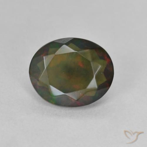 1.24ct 天然 マルチカラー ブラックオパール, 楕円形, 半透明