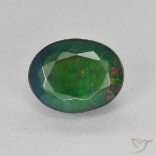 1.43ct 天然 マルチカラー ブラックオパール, 楕円形, 半透明