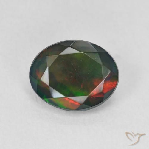 1.17ct 天然 マルチカラー ブラックオパール, 楕円形, 半透明
