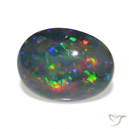 7.80カラットの天然マルチカラーブラックオパール、オーバルカット、オペーク