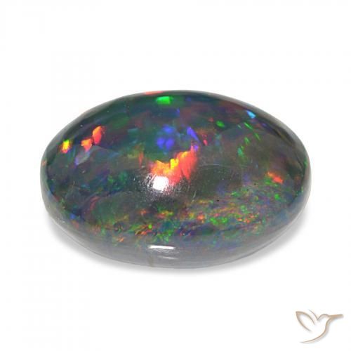 7.80カラットの天然マルチカラーブラックオパール、オーバルカット、オペーク