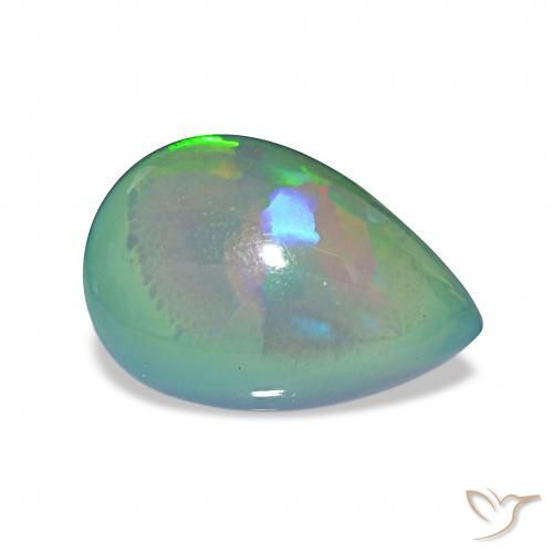 4.97カラットの天然マルチカラーブラックオパール、洋梨の形、オペーク