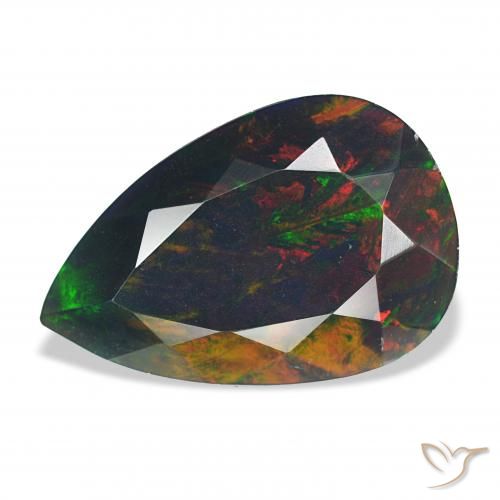 6.18ct マルチカラー ブラックオパール, 洋梨の形, オペーク