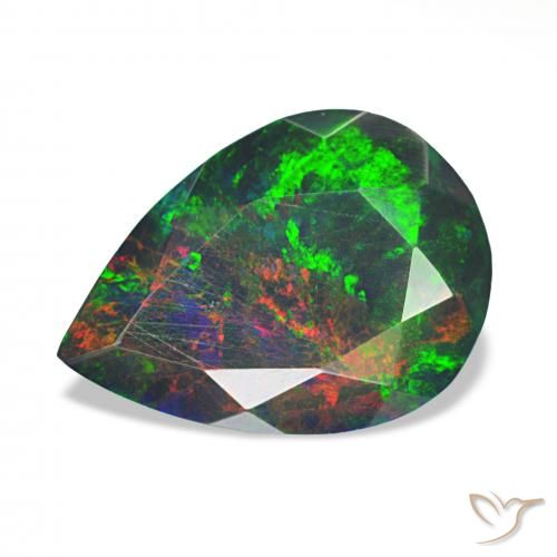 1.40ct マルチカラー ブラックオパール, 洋梨の形, オペーク