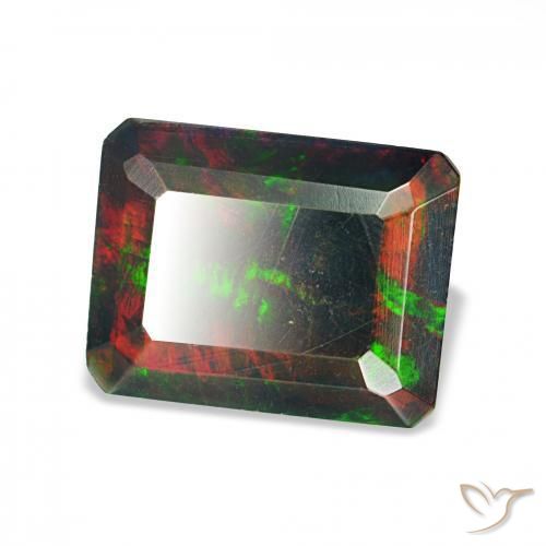 1.12カラットの天然マルチカラーブラックオパール、エメラルドカット、オペーク