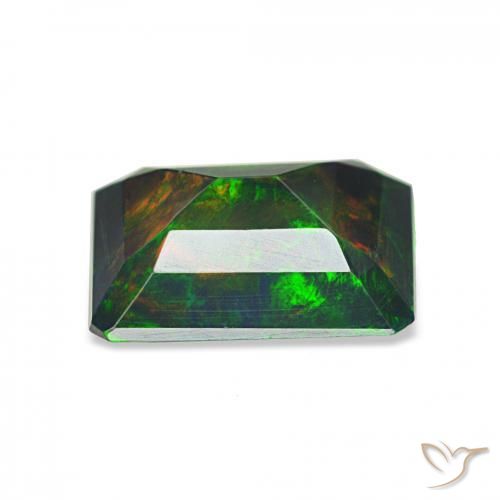 1.12カラットの天然マルチカラーブラックオパール、エメラルドカット、オペーク