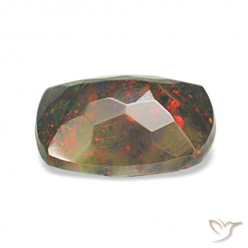 0.90カラットの天然マルチカラーブラックオパール、クッションカット、オペーク