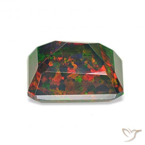1.52カラットの天然マルチカラーブラックオパール、八角形 / エメラルドカット、オペーク