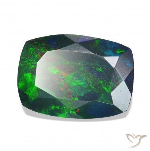 0.96カラットの天然マルチカラーブラックオパール、クッション、オペーク