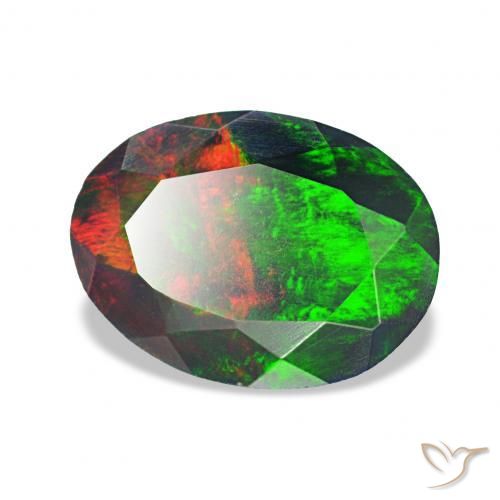 1.07カラットの天然マルチカラーブラックオパール、楕円形、オペーク