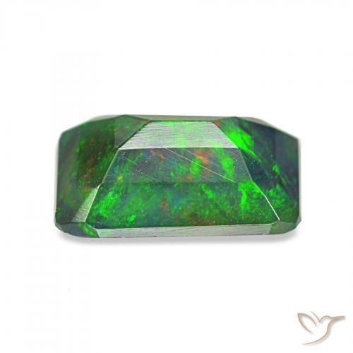 0.89カラットの天然マルチカラーブラックオパール、エメラルドカット、オペーク