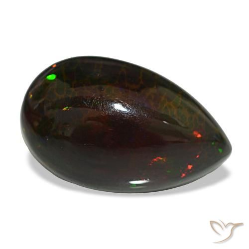 13.64カラットの天然マルチカラーブラックオパール（23.8×15.1 mm・洋梨の形）