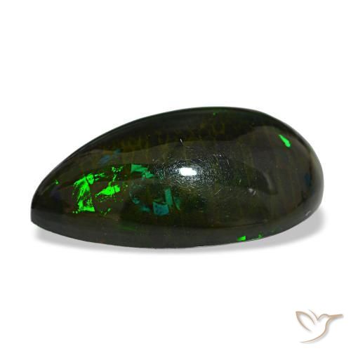 13.64カラットの天然マルチカラーブラックオパール（23.8×15.1 mm・洋梨の形）