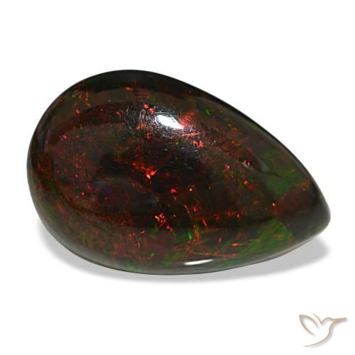 9.50カラットの天然マルチカラーブラックオパール（23.1×14.9 mm・洋梨の形）