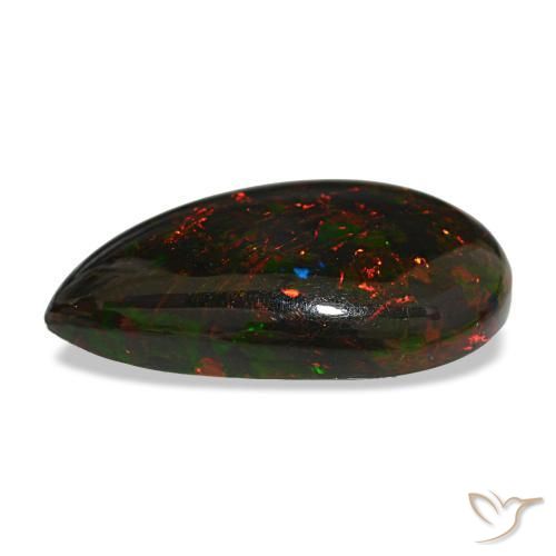 9.50カラットの天然マルチカラーブラックオパール（23.1×14.9 mm・洋梨の形）