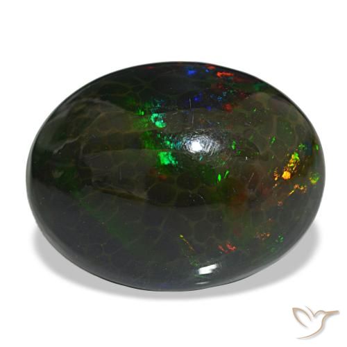16.29カラットの天然マルチカラーブラックオパール（21.1×16.3 mm・オーバルカット）
