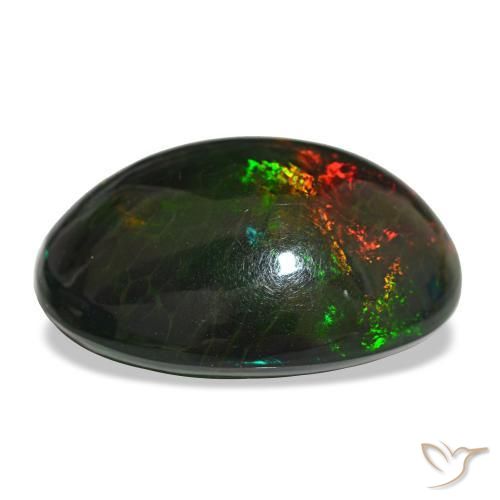 16.29カラットの天然マルチカラーブラックオパール（21.1×16.3 mm・オーバルカット）