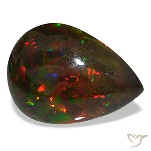 18.88カラットの天然マルチカラーブラックオパール（22.6×16.4 mm・洋梨の形）