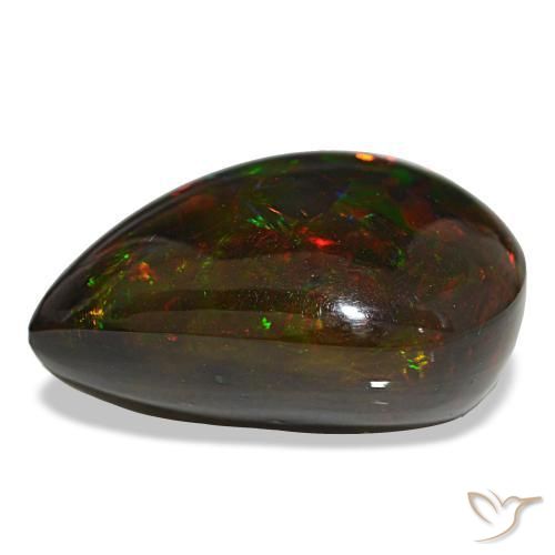 18.88カラットの天然マルチカラーブラックオパール（22.6×16.4 mm・洋梨の形）