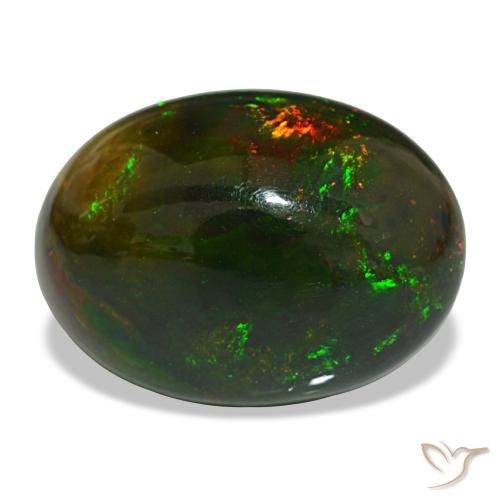 13.97カラットの天然マルチカラーブラックオパール（20.8×15.4 mm・オーバルカット）