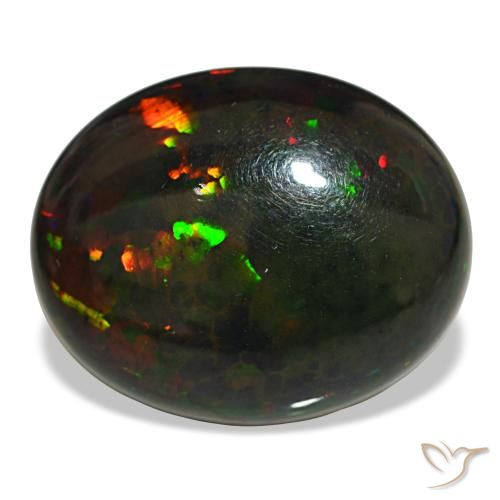 10.08カラットの天然マルチカラーブラックオパール（19.4×15.7 mm・オーバルカット）