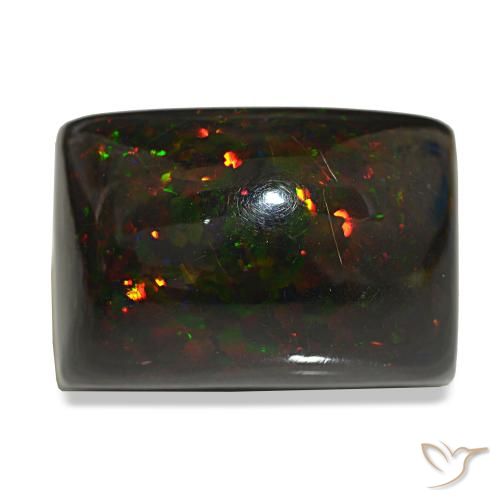 29.90カラットの天然マルチカラーブラックオパール（22.2×15.6 mm・バゲット）